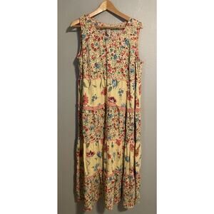 Studio Ease Dress Womens 14 Yellow Floral Tiered Maxi Boho Cottagecore Y2K